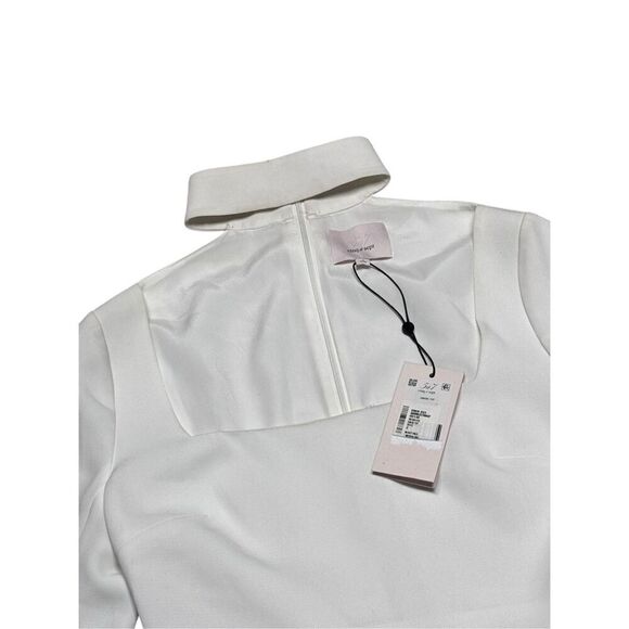 NWT Cinq a Sept Amara White Choker Mock Neck Crop Top BELL Sleeve SZ 2 - Picture 6 of 12